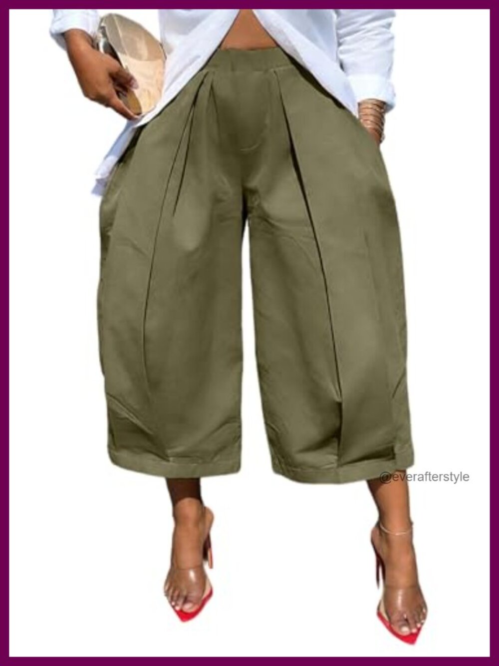 Wide Leg Capri Pants Pleated High Rise Cropped Trousers